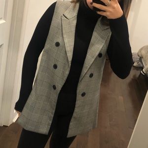 Aqua checkered blazer vest